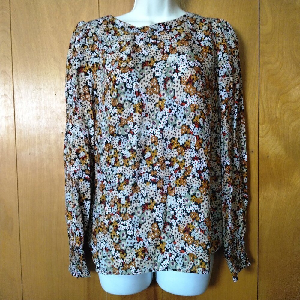Loft Size Small Long Sleeve Smocked Cuff Floral Prairie Cottagecore Blouse